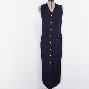 Sleeveless Navy Maxi Dress with Gold Buttons